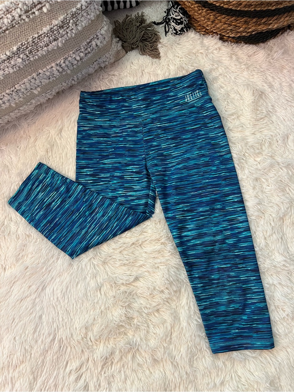 Justice Teal and Navy Striped Active Leggings